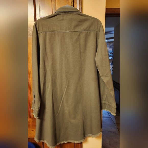 XL NWT Freyed Hem Olive Denim Button Front Shirt Dress Tunic Womens Size X-LARGE - Picture 3 of 3